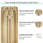 DOORES Human Hair Clip in Extensions, Balayage Dark Blonde Highlighted Bleach Blonde 24 Inch 9pcs 150g, Clip in Hair Extensions Remy Hair Extensions Silky Straight Extensions For Women Thick