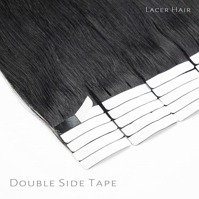 Lacer Tape in Hair Extensions Human Hair 20 Inch Double Sided Skin Weft Hair Extensions Tape in 20Pcs 50Gram Seamless Color 1 Jet Black