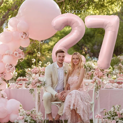 40 Inch Light Pink Number 27 Balloon 0-9 27th Foil Big Giant | Digital - Image 3