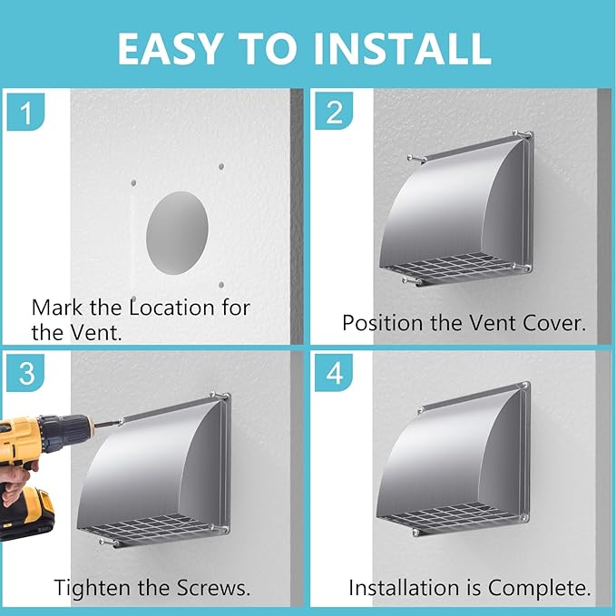 6 Inch Exhaust Vent Cover, HG Power Stainless Steel Dryer Vent Cover Outside with Removable Screen & Cushioned Non Return Flap, Air Wall Vent for House, AC, Opening Diameter: 5.7"(Silver)