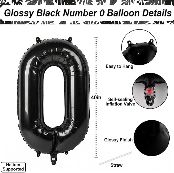 Black Number 0 Balloon 40 Inch, Foil Numeral - Image 4