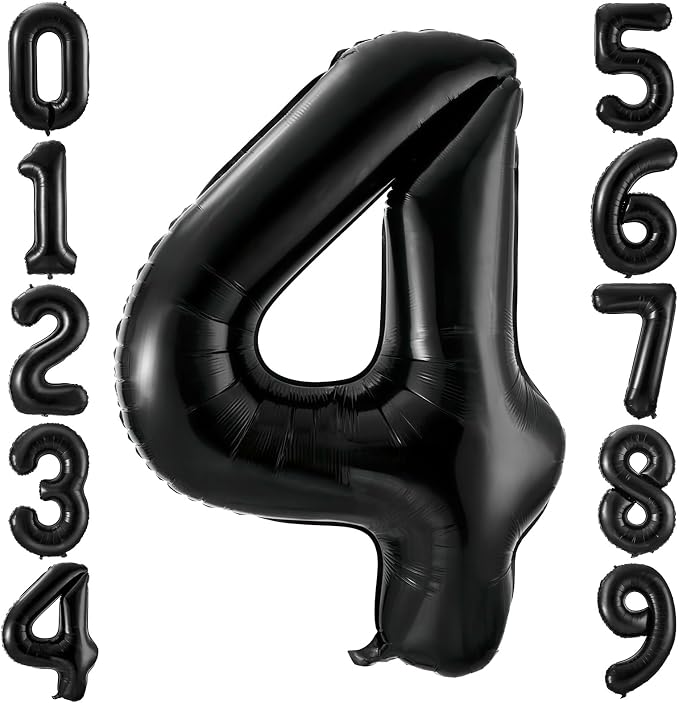 Black 4 Balloon Number, 40 Inch Number 4 Balloon Large Black 4 Foil Mylar by BBPOOL