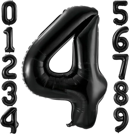 Black 4 Balloon Number, 40 Inch Number 4 Balloon Large Black 4 Foil Mylar by BBPOOL