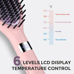 Ionic Hair Straightener Brush – Ceramic Straightening Brush with 6 Temp Settings, LCD Display, Auto-Off, Dual Voltage Flat Iron with Anti-Scald Design, Pink