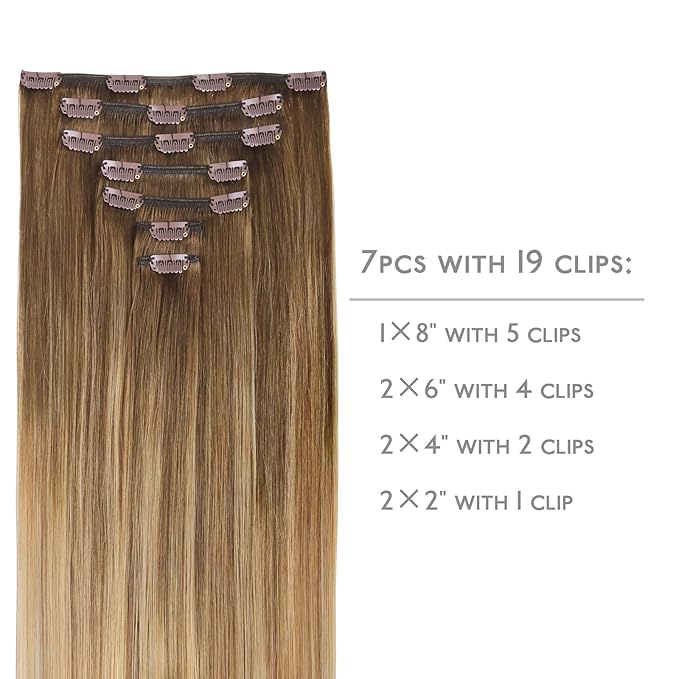 WENNALIFE Clip in Hair Extensions Real Human Hair, 20 Inch 120g 7pcs Human Hair Extensions Clip In Human Hair, Balayage Chestnut Brown Mixed Dirty Blonde Hair Extensions Clip In Real Hair Remy Human