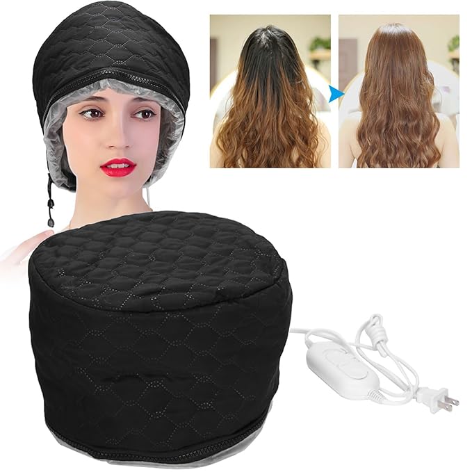 3 Gears Hair Steamer Cap, Electric Heated Hair Cap with US 110V Plug, PU Heat Cap for Deep Conditioning with Drawstring for Improving Hair Dryness, 5.9x6.7in