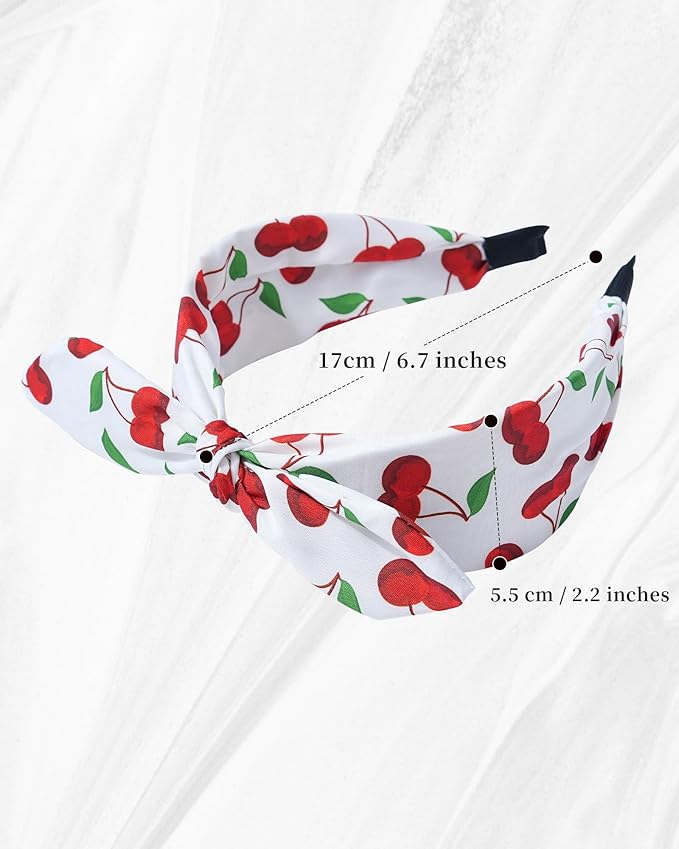 ACECHA 3 Pack Cherry Headbands for Women Girls Fashion, Bunny Ears & Knot Bow Head bands, Stretchy Soft Wide Hair Bands, Cute Hair Accessories Outfits Vacation Gifts Bunny Ears