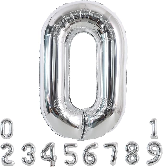 TONIFUL 40 Inch Silver Number 0 Balloon Large Foil Milestone Birthday Decor | by TONIFUL