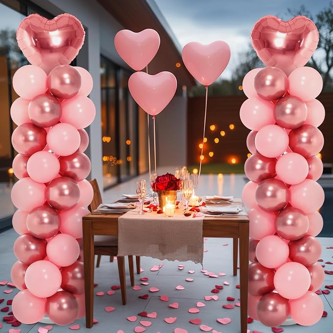 Realspring 2 Sets Wedding Pink and Rose Heart Shape Balloons Column Stand Kit - Image 6