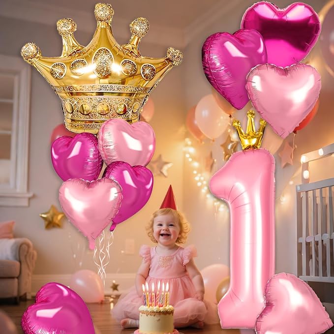 Princess 9th Birthday Party Decorations, 40 inch Large Pink Crown 9 Balloon - Image 5
