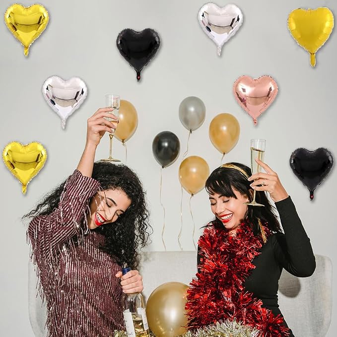 50 pcs 10 Inch Multi-colored Heart Foil Balloons | 10" Heart Mylar Balloons - Image 4