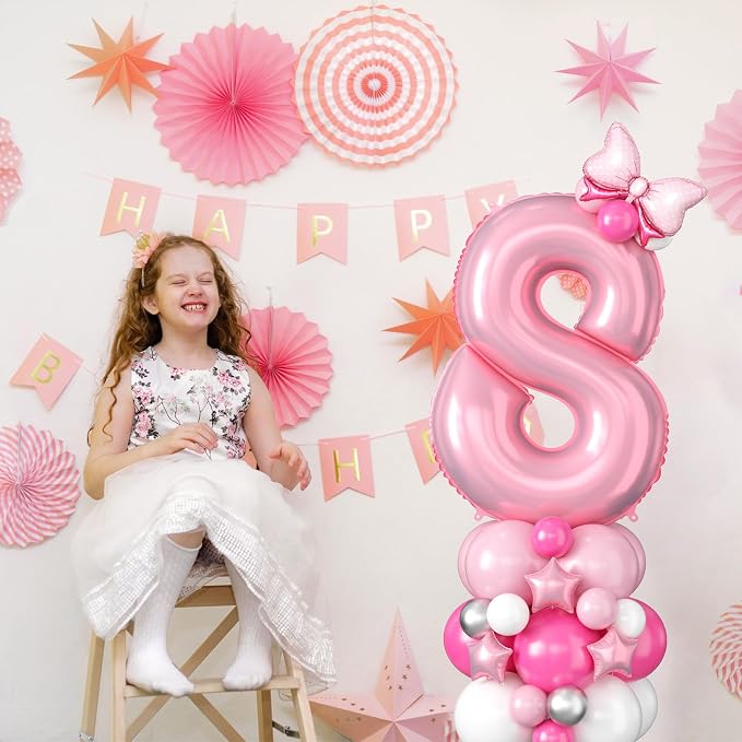 40 Inch Pink Number 8 Balloon for 8th Birthday Decoration Pastel Baby Pink - Image 3
