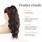 Claw Clip Ponytail Extension 18 Inch Curly Wavy Ponytail Extension Jaw Clip on Pony Tails Hairpiece for Women Fluffy Natural Synthetic for Daily Use (Dark Chocolate Brown)