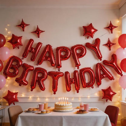 Red Happy Birthday Balloons Banner 16 Inch Mylar Foil Letters, 10 Inch Five & - Image 2