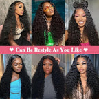 40 Inch Deep Wave Lace Front Wigs Human Hair 13x6 HD Lace Frontal Wigs for Women 200% Density Curly Human Hair Wigs Pre Plucked with Baby Hair Glueless Wigs Natural Color