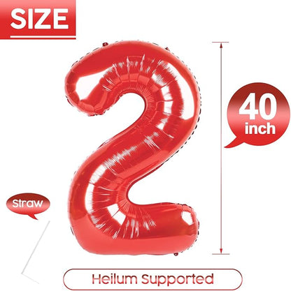 2 Balloon - Red Birthday Number Balloons, 40 Inch Decorations Men Women | Red - Image 5