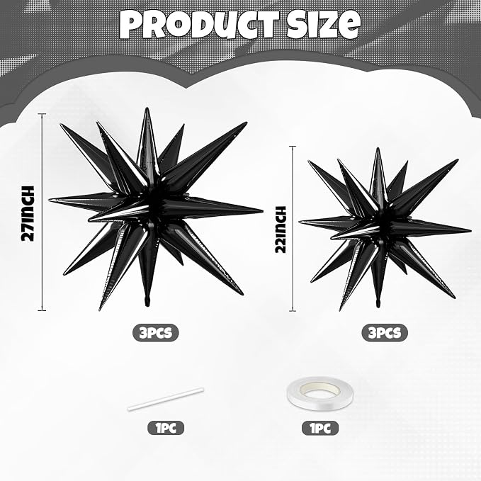 Black Star Balloons, 22/27 Inch Black Star Foil Balloons, Aluminum Foil Balloon - Image 2