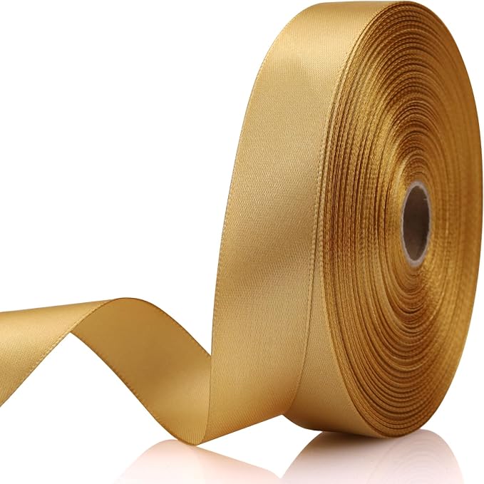 7/8 Inch 60 Yards Champagne Gold Satin Craft Ribbon-Single Face Polyester Ribbon by Unknown