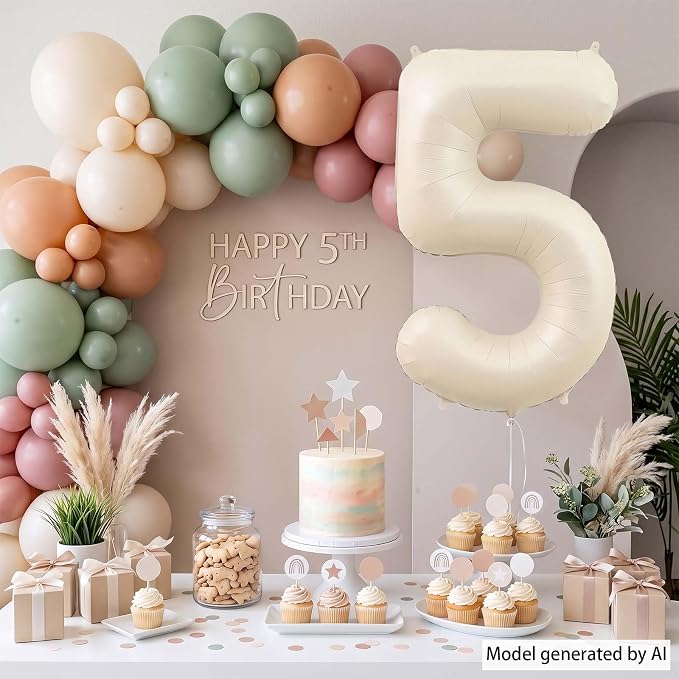 Cream Number 5 Balloon 40 Inch, Foil Numeral - Image 7