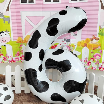 Cow Print Number 6 Balloon, Large 40 Inch Cow Number Birthday Balloons | Helium - Image 3
