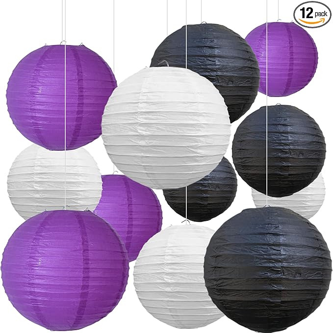 BEISHIDA Black Purple White Paper Lanterns 6/8/10/12Inch Round Chinese Lamp | by Beishida