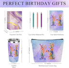 Personalized Gifts Monogrammed Birthday Gifts for Women, Bridesmaid Bachelorette Party Christmas Initial 20 oz Tumbler, Makeup Bag Cup Ballpoint Pens Journal Notebook 6 Set (Aesthetic Purple Flower H)