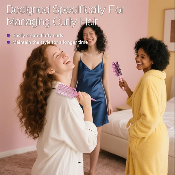 Curly Hair Brush,Curl Defining Brush for Effortlessly Defined Curls & Waves,Vented Hair Brush for Wet & Dry Hair,Women and Men,Reduces Frizz (Pink)