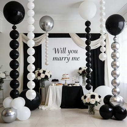 Black White and Silver Linking Balloons, Metallic Silver Quick Linked - Image 7