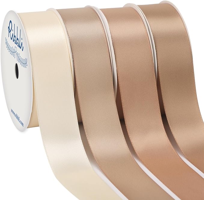 Ribbli Champagne Satin Ribbon 1 Inch x 4 Rolls Total 40 Yards-Ivory Champagne by Ribbli