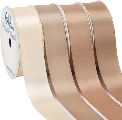 Ribbli Champagne Satin Ribbon 1 Inch x 4 Rolls Total 40 Yards-Ivory Champagne by Ribbli