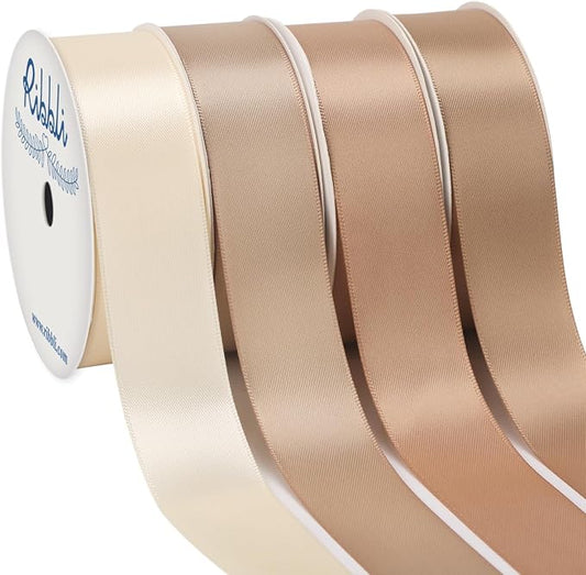Ribbli Champagne Satin Ribbon 1 Inch x 4 Rolls Total 40 Yards-Ivory Champagne by Ribbli