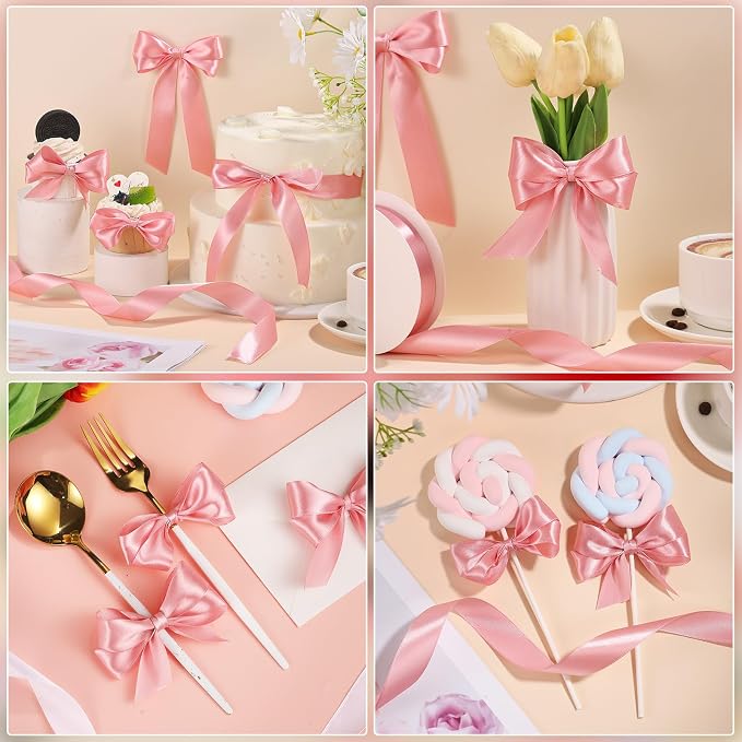 woric Pink Satin Ribbon 1 Inch x 50 Yards Pink Bow | Single-sided Polyester - Image 4
