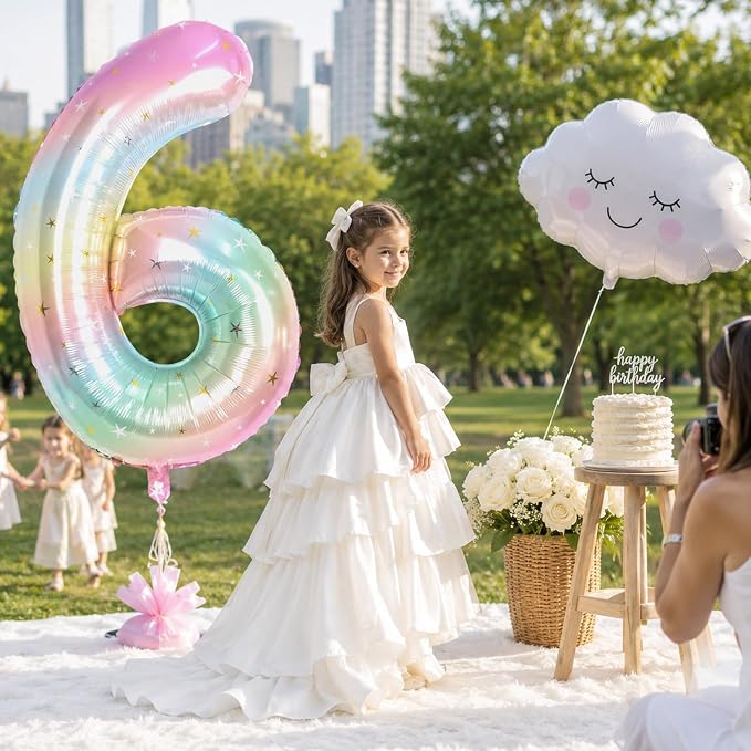 40 Inch 6 Balloon Number, Large Rainbow Foil Number 6 Balloons Birthday Party - Image 5