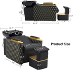 BarberPub Backwash Shampoo Station Chair with Porcelain Ceramic Hair Wash Bowl, Vacuum Breaker, Professional Black&Gold Shampoo Chair and Bowl Unit for Salon and Spa 8613 (Black&Gold)
