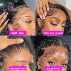 Aomllute 30 Inch Deep Wave Lace Front Wigs Human Hair 200 Density 13x4 HD Lace Frontal Wigs Human Hair Pre Plucked Deep Curly Glueless Wigs Human Hair for Women Natural Black
