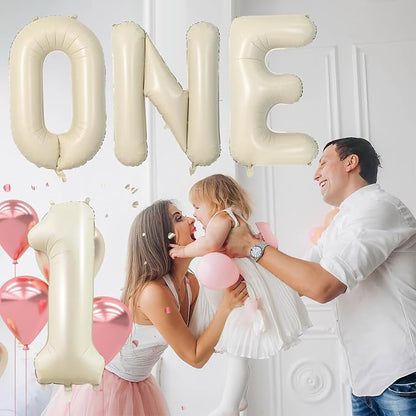 Cream Letter ONE Balloons, 40 Inch Number 1 Balloon Beige - Image 7