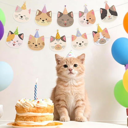 Hooqict Happy Birthday Banner Cat Birthday Decorations Party Banner Garland Sign - Image 5