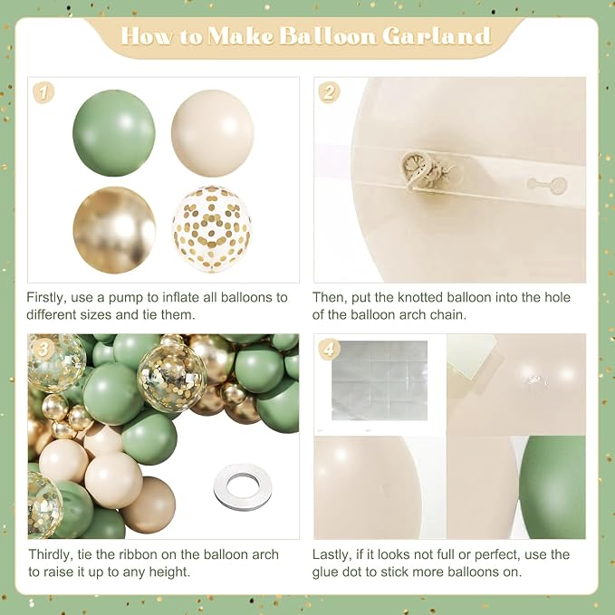 Sage Green Gold Balloons Arch Kit - Image 6