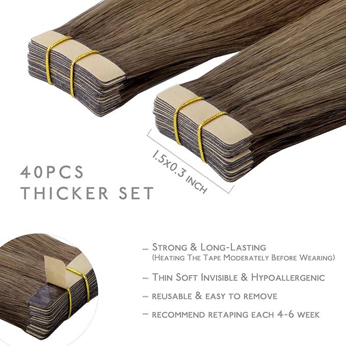 WENNALIFE Tape in Hair Extensions Human Hair, 40pcs 100g 14 inch Ombre Sandy Brown to Platinum Blonde Hair Extensions Real Human Hair Straight Tape in Extensions Invisible Human Hair Extensions