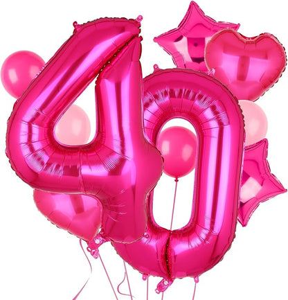 40 Inch Number Balloon Hot Pink 40 Set Pink Theme 40th Birthday Decor 10Pcs | by GGDE