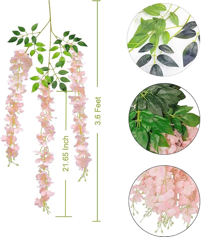 Wisteria Hanging Flowers 24 Pack Artificial Flowers Fake Wisteria Vine Rattan - Image 2