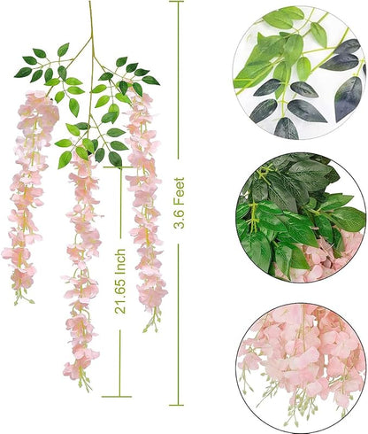 Wisteria Hanging Flowers 24 Pack Artificial Flowers Fake Wisteria Vine Rattan - Image 2