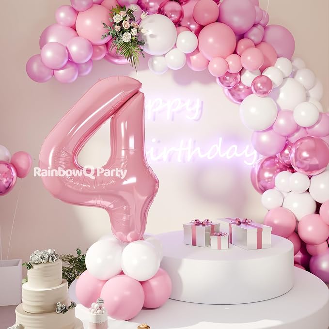 RainbowQ Pink 4 Balloon Number 40 Inch 0-40 Foil Large Balloons | Big Mylar 4 - Image 7