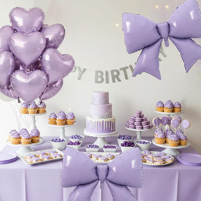 Vuzvuv 17 pcs Purple Heart Balloons Purple Bow Balloons Set, Anniversary - Image 6