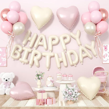 29PC Pink Heart Happy Birthday Balloon Banner, 16Inch 3D Aluminum Letter Banner by Paready