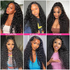 34 Inch 13×6 HD Lace Front Wigs Human Hair Water Wave 200 Density Lace Frontal Wigs Pre Plucked Deep Curly Human Hair Wig for Women Natural Black