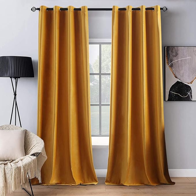 MIULEE Velvet Curtains Mustard Yellow 52 x 84 Inch Length Set of 2 | Grommet by MIULEE