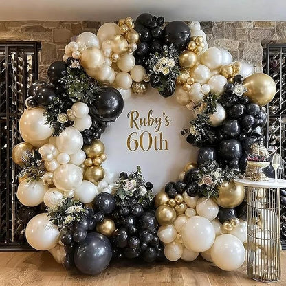 Black White Gold Balloon Garland Double Stuffed, Pearl Sand Champagne Gold - Image 7