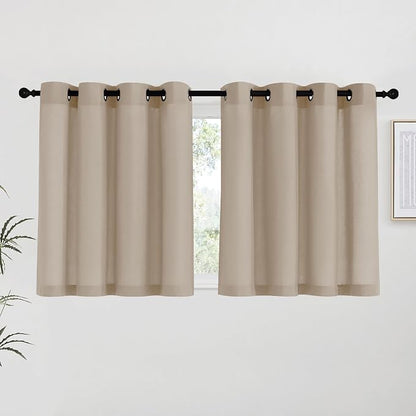 NICETOWN Taupe Linen Kitchen Curtains 36 inch Length, Decorative Thick Flax by NICETOWN