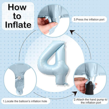 Foil 4 Balloon, Light Blue Big Number 4 Balloons - Image 7